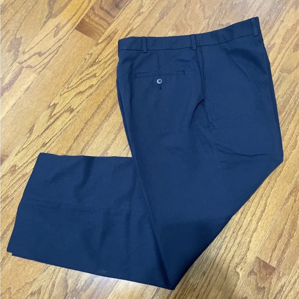 Savane Dress Pants Flat Front Mens Size 34x26.5 Blue Polyester Blend CAREER